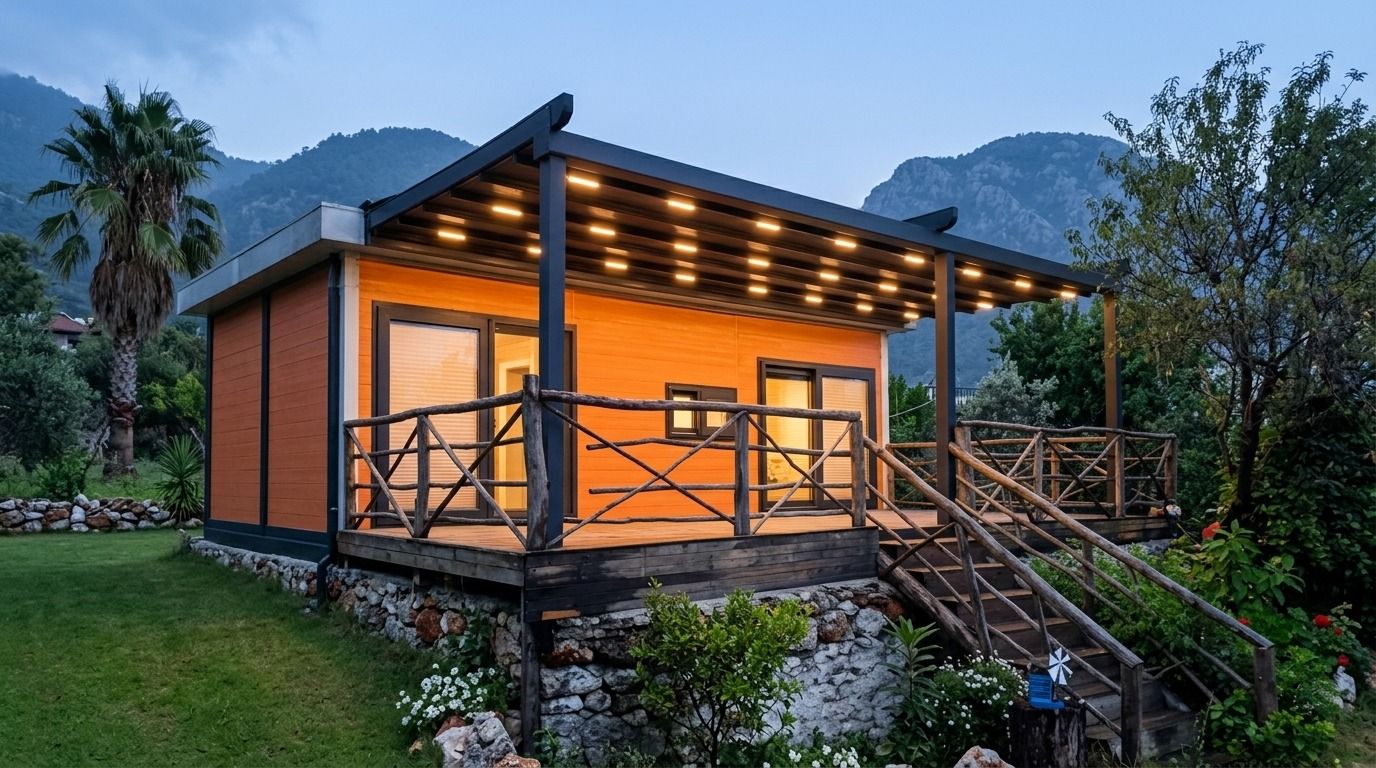 Akyaka'da dağ manzaralı antrasit pergola