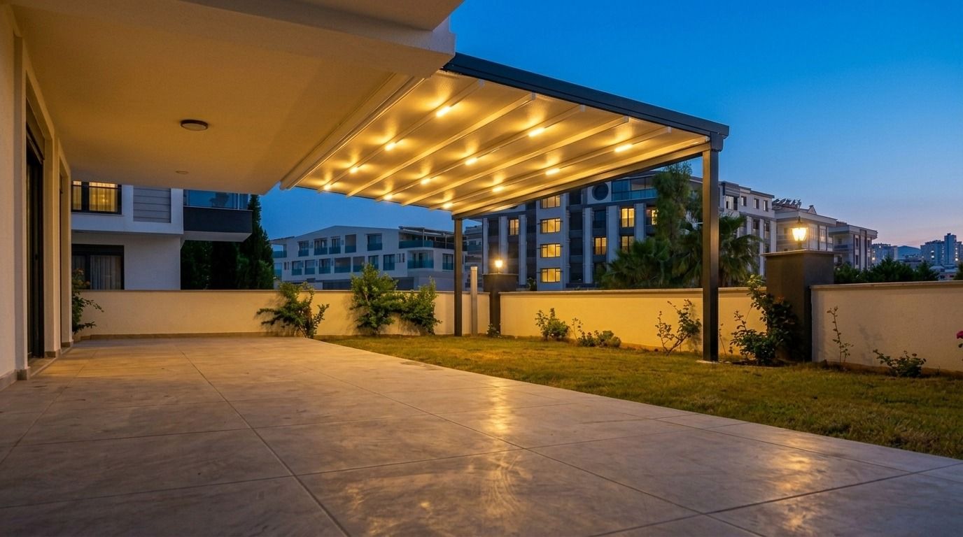 Didim'de gece pergola tente altında geniş teras