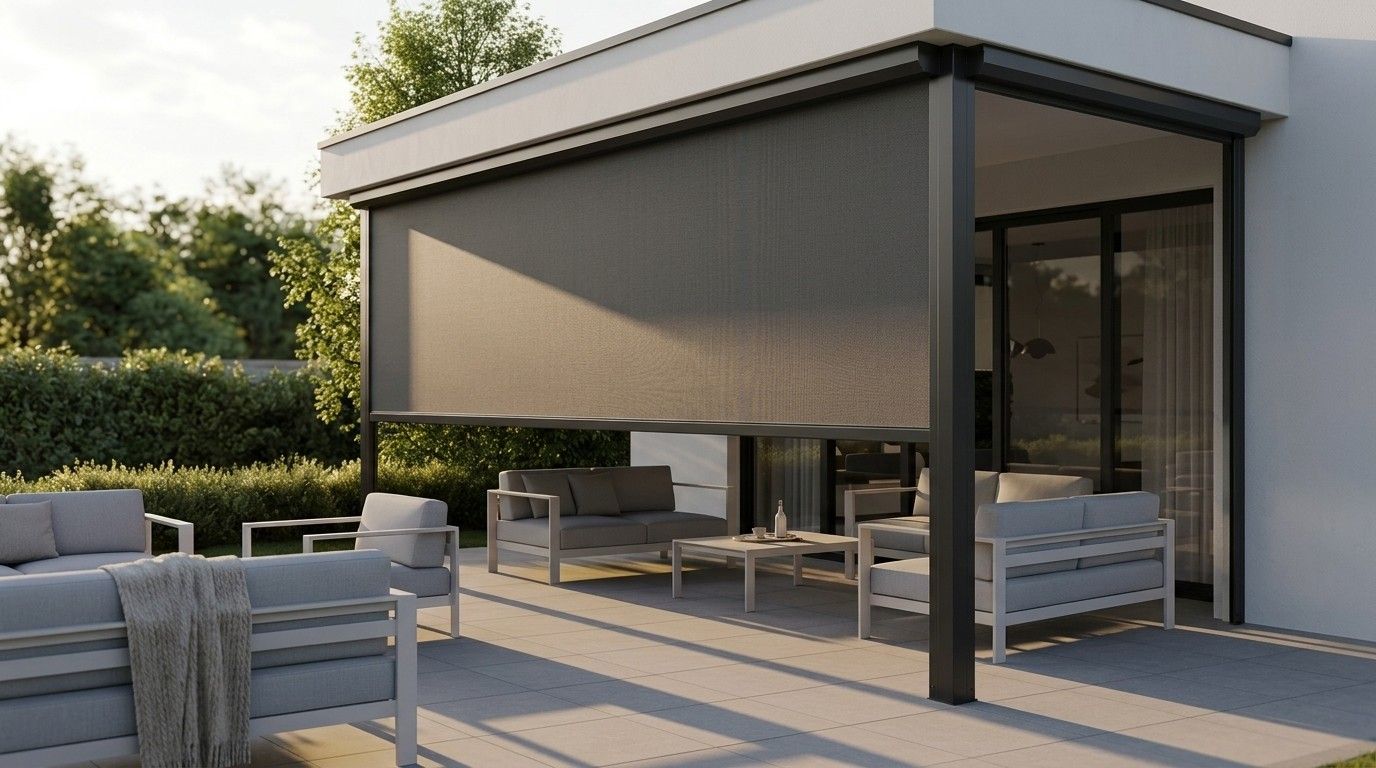 Pergola altındaki oturma alanında zip perde